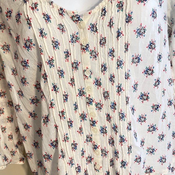 Aerie Floral Peasant Tunic Blouse White Long Sleeve Boho Peplum Size Small - Picture 4 of 7